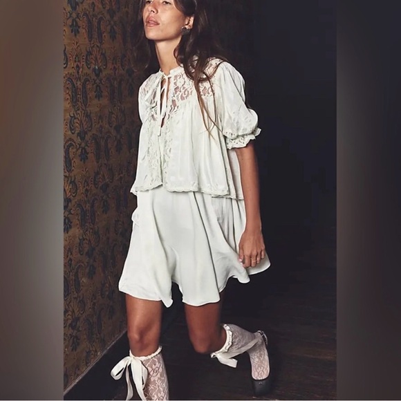 NWT Free People Elegant Lenna Mint Lace Slip Dress + Bed Jacket Small - Picture 12 of 15
